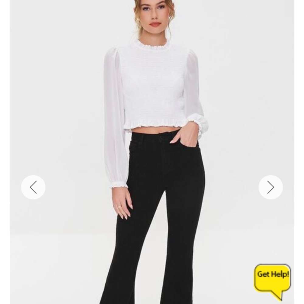 Forever 21 Cropped Smocked Long Sleeve Top